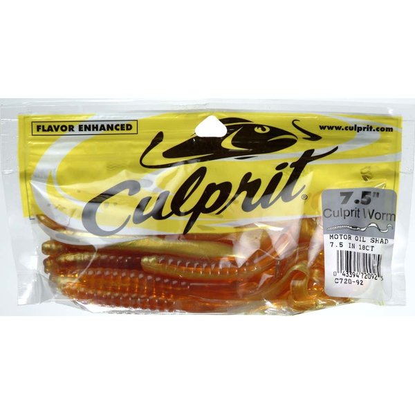Culprit C720-92 7.5-in. Worm, 18Ct Bag Motor Oil Shad