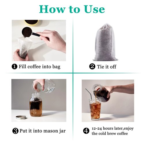 Yzurbu 200pcs Cold Brew Coffee Filter Bags, 4‘’ x 6'' No Mess Disposable Filter Bag with Drawstring for Coffee Grounds & Ice Tea
