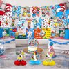 Seuss Cat Birthday Party Decorations, Cat In the Hat Theme Birthday Banner Honeycomb Centerpieces Hanging Swirls Party Latex Balloons for Birthday Baby Shower Party Supplies