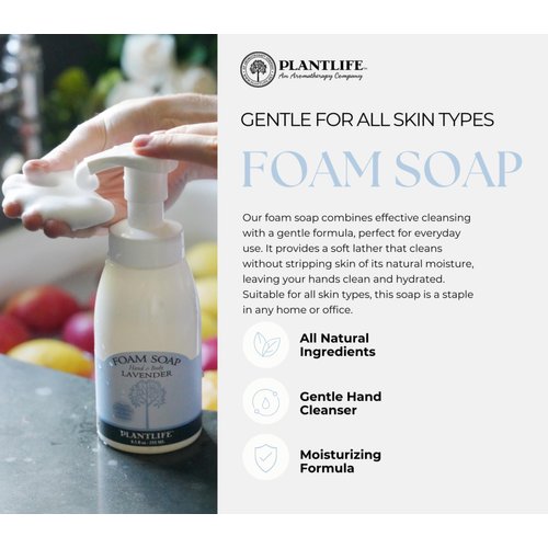 Plantlife Lemongrass Foam Soap - Gentle, Moisturizing, Plant-based Foam Soap for All Skin Types - For use as a Hand & Body wash, Shaving Cream, and Foaming Fun for Kids - Made in California 8.5 oz