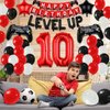 10th Level Up Theme Video Game Birthday Decorations Supplies Boys Girls Party Decor Favors Including Red Black White Latex Balloons Gaming Birthday Banner Black and Red Foil Gamepad Balloons