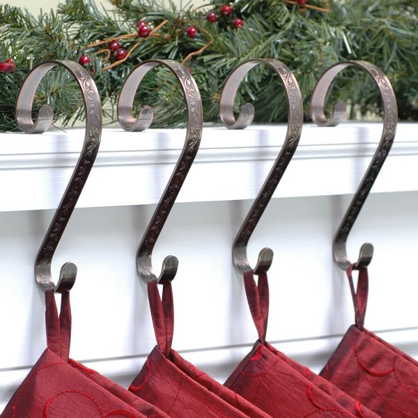 Haute Decor Stocking Scrolls® Stocking Hanger- 4 Pack Embossed Holly (Oil-Rubbed Bronze)