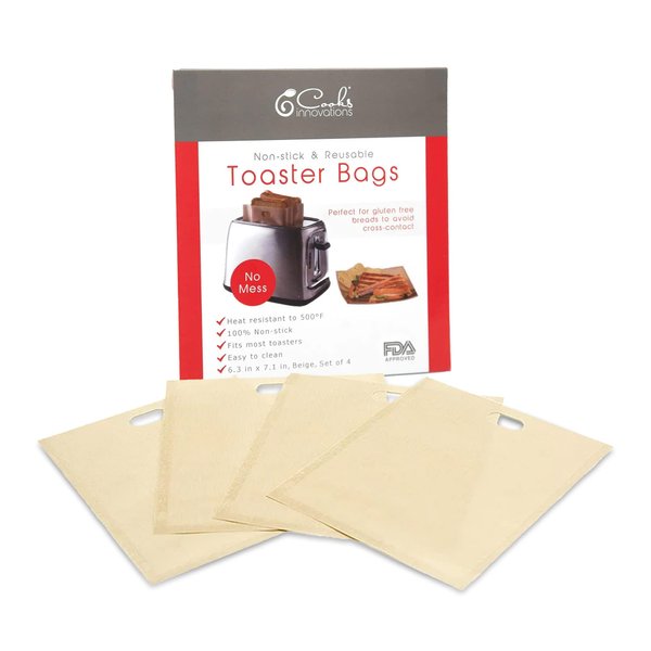 Reusable Toaster Bag - Toaster Bags for Grilled Cheese Sandwiches, Pizza Rolls, - Nonstick Toaster Bags Made of Teflon - BPA & PFOA Free Little Bags - Toaster Bags Reusable Up To 50 Uses (Set of 4)
