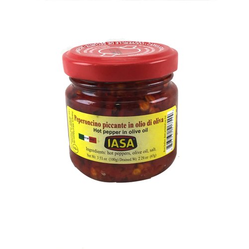 Iasa Peperoncino Piccante Hot Red Peppers in Olive Oil 100 Gr Jar