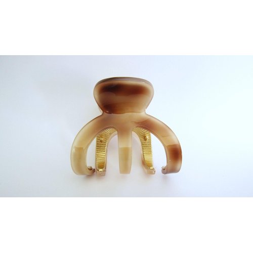Medium brown beige gold tone textured acrylic and metal hair claw clip