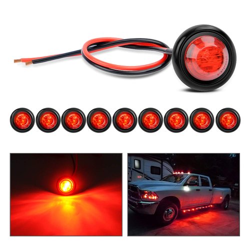Nilight - TL-04 10 PCS 3/4 Inch Round LED Clearance Light LED Front Rear Side Marker Indicator Light Bullet Marker Light for Truck RV Car Bus Trailer Van Caravan Boat 12V, Red, 2 Years Warranty