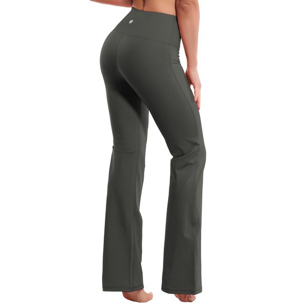 BUBBLELIME 29"/31"/33"/35"/37" 4 Styles Women's High Waist Bootcut Yoga Pants - Basic Nylon_OLIVEGRAY L-31 Inseam