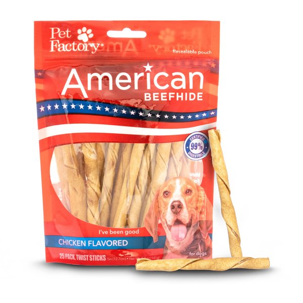 Pet Factory American Beefhide 5" Twist Sticks Dog Chew Treats - Chicken Flavor, 25 Count/1 Pack