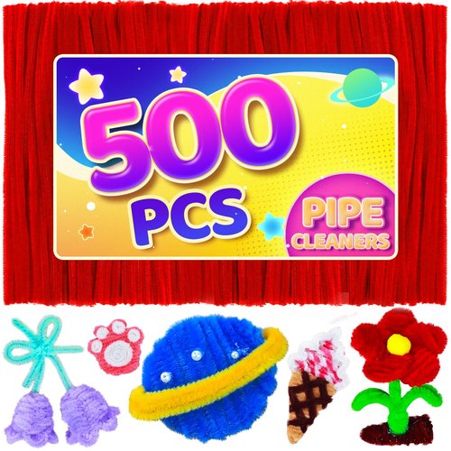 Eppingwin 500pcs Pipe Cleaners, Red Pipe Cleaners Craft Supplies,Chenille Stems for DIY Arts Crafts Project(Red)