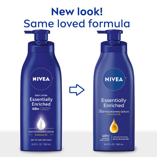 NIVEA Essentially Enriched Body Lotion for Dry Skin, 48-Hour Moisturizing Lotion with Deep Nourishing Serum and Almond Oil, 16.9 Fl Oz Pump Bottle