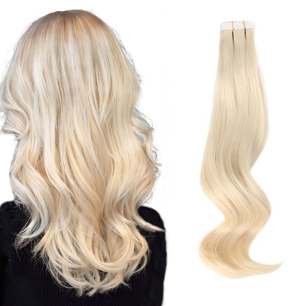 ABH AmazingBeauty Hair Tape in Hair Extensions Remy Human Hair 50G Platinum Ash Blonde Human Hair Tape ins 60# Skin Weft Invisible Tape ins Real Human Hair for Women 20Pcs 16 Inch
