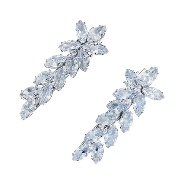 Austrian Crystal Hair Clips, 2 Pcs White Sparkly Rhinestones Hairpins Flower Barrettes, Elegant Metal Hairgrip Hair Headwear Wedding Accessories for Women Girls