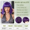 Angzon Purple Bob Wigs with Bangs Short Straight Bob Wigs For Women Shoulder Length Synthetic Bob Wigs For Halloween Daily Party Cosplay