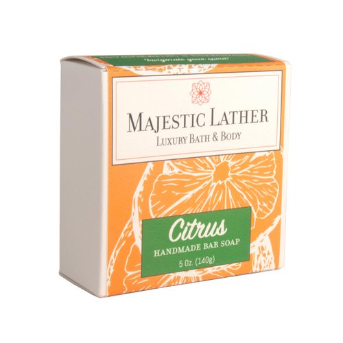 Majestic Lather Citrus Luxury Bar Soap for Face & Body. Invigorating & Energizing.Natural Cold Process. Handmade in the USA. For All Skin Types. Nourishing & Moisturizing.