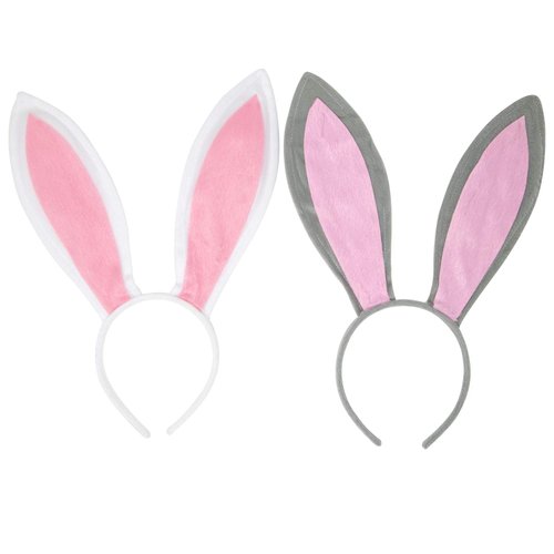 Funcredible Grey Bunny Ears and White Bunny Ears - Bunny Ears Headbands - Bunny Rabbit Cosplay Costume Accessories - Bendable Bunny Ears for Kids and Adult