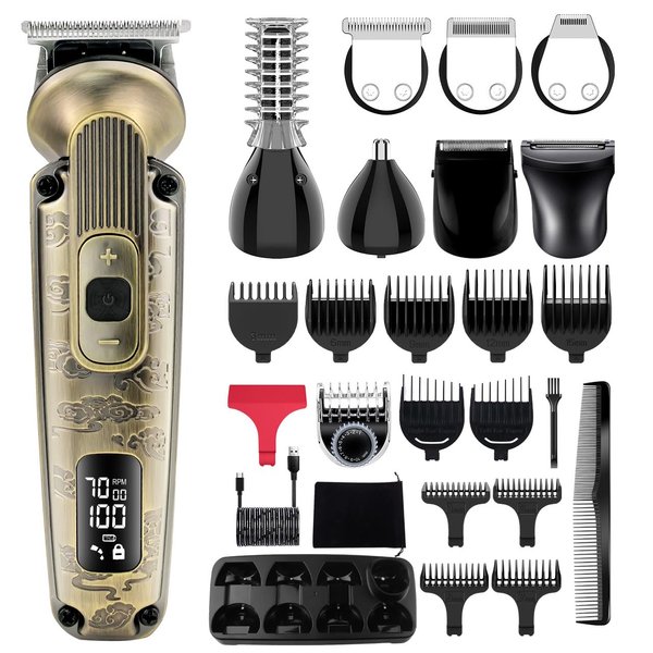 Hatteker Beard Trimmer Mustache Trimmer for Men 8 in 1 Adjustable Speed Waterproof Hair Clipper T-blade Trimmer Electic Razor Shavers Cordless Mens Gift Grooming Kit with Face Nose Body