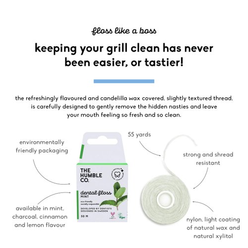 The Humble Co. Dental Floss (4pack) - Vegan, Waxed Dental Floss with Xylitol, 55 Yards of Adult and Kids Floss for Gum Care and Dental Care (Mint)