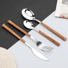 Stainless Steel Flatware Set for 4, Cutlery Utensils Set with Simulated Wooden Handle Include Knives Forks Spoons Service for 4, Mirror Polished and Dishwasher Safe (Silver)