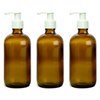 Grand Parfums EMPTY 8 Oz amber Plastic Soap Dispenser Bottles with White Lotion Pumps, for Gel, Soap, Shampoo, Body Lotion, Cream, Refillable (3 Bottles)