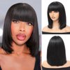 12 Inch Straight Bob Wig with Bangs Human Hair Ready to Go Glueless Wigs 2.5x1 Closure HD Lace Layered Cut Wig Bob Short Wigs with Bangs Minimalism for Women 180% Density