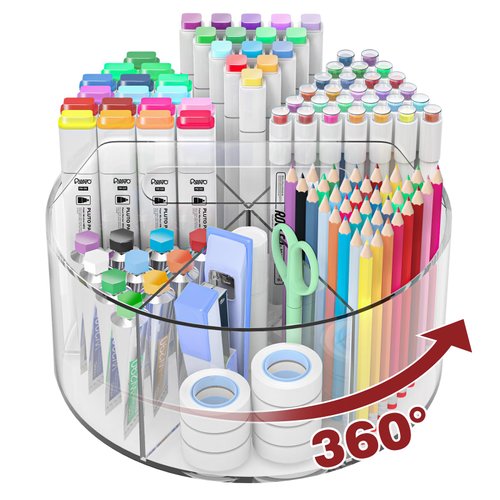 Absonic Acrylic Pen Holder Pencil Organizer, 360-Degree Rotating Pencil Holder, Crayon Organizers for Kids Marker Holder Caddy Art Supply Organizer for Desk, Kids Desk Organizer for Office Home School