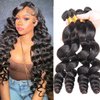 Human Hair Bundles Loose Wave 4 Bundles (14 16 18 20 Inch) 12A Grade Brazilian Virgin 100% Unprocessed Human Hair Loose Wavy Bundles Natural Black Weave Human Hair Extensions
