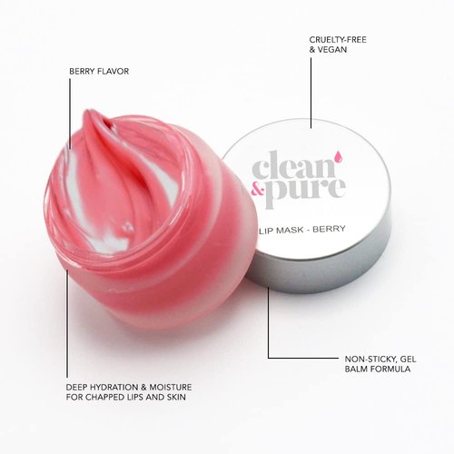 Clean & Pure Lip Mask - Berry Flavored Lip Mask for Dry Cracked Lips - Hydrating Lip Balm with Cruelty Free Natural Ingredient, Vitamin E Oil - Lip Sleeping Mask for Soft & Plump Lips Overnight