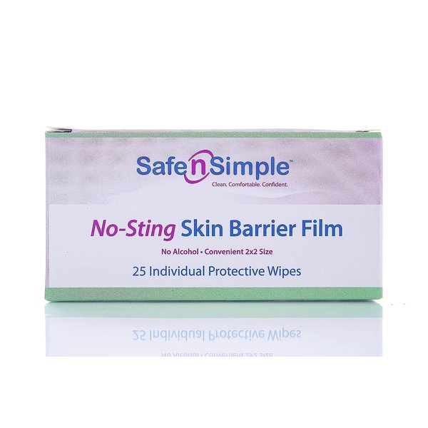 Safe n' Simple No Sting Skin Prep Wipes - 25 Individual Ostomy Barrier Film Wipes - Skin Prep Protective Wipes - Bandage Medical for Skin