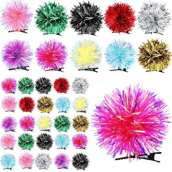 Luinabio 30 Pcs Hair Clips for Colorful Pom Pom Hair Clips Cute Fluffy Headband Barrettes Hair Accessories for Women Christmas Home Show Party