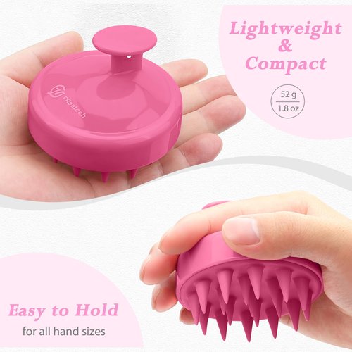 FREATECH Scalp Massager Hair Growth, Scalp Scrubber with Soft Silicone Bristles for Dandruff and Hair Care, Shampoo Brush Hair Massager Scalp Exfoliator for Wet & Dry, Long Curly Thick Hair, Red