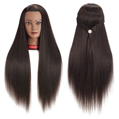 Traininghead 26"-28" Mannequin Head Hair Styling Training Practice Head Manikin Cosmetology Doll Head Synthetic Fiber Hair Hairdressing Training Model with Free Clamp Stand