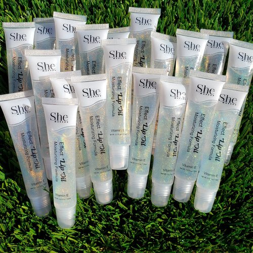 Effect Lip Oil by S.HE Makeup; Clear Moisturizing Hydrating Lip Conditioner/Lip Gloss, 0.5oz/15ml (Glitter), Clear with Gold Micro-Glitter, 4.5 Inch Squeeze Tube, .5 Ounce contents, LG07G