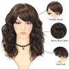 WIGNEE Natural Wave Wigs with Bangs Ombre Brown Curly Bob Wig for Black Women Mixed Brown Hightlights Wig for Women Shoulder Length Wavy Synthetic Wigs(14 Inch)