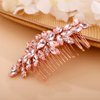 Teyglen Rhinestone Headpiece Bridal Crystal Hair Comb Full Pink Crystal Side Comb Hair Accessories Wedding Hair Piece for Women Girls