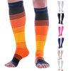 Doc Miller, Open Toe Compression Socks, 8-15 mmHg, Toeless, Support Circulation, Shin Splints, Calf Recovery, Varicose, Knee High, Medical Grade, Sun Stripes Socks, Small Size for Men & Women, Pair