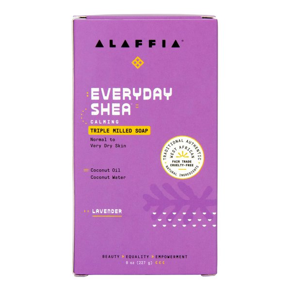 Alaffia EveryDay Shea Soap Bar - Body Soap, Natural Coconut Oil, Shea Butter & Aromatic Plant Extracts, Ergonomic Bar Soap, Lavender Scent, 8 Oz Ea (Pack of 2)