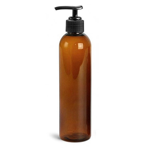 Royal Massage 8oz Bullet Round Massage Oil/Lotion/Liquid Bottle with Saddle Pump (Amber, 1)