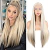 V'NICE Long Straight Highlight Piano Lace Front Wig Blonde with Brown Synthetic Wigs Heat Resistant Fiber Replacement Wig for Fashion Women