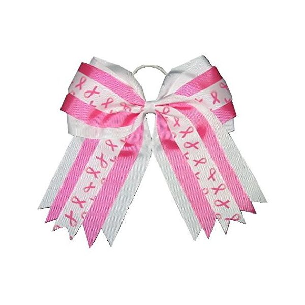 NEW "BREAST CANCER Multi-Ribbons" Cheer Hair Bow Pony Tail 7 Inch Girls Cheerleading Practice Games School Uniform Hairbow Grosgrain Ribbon Awareness Pink Out Game