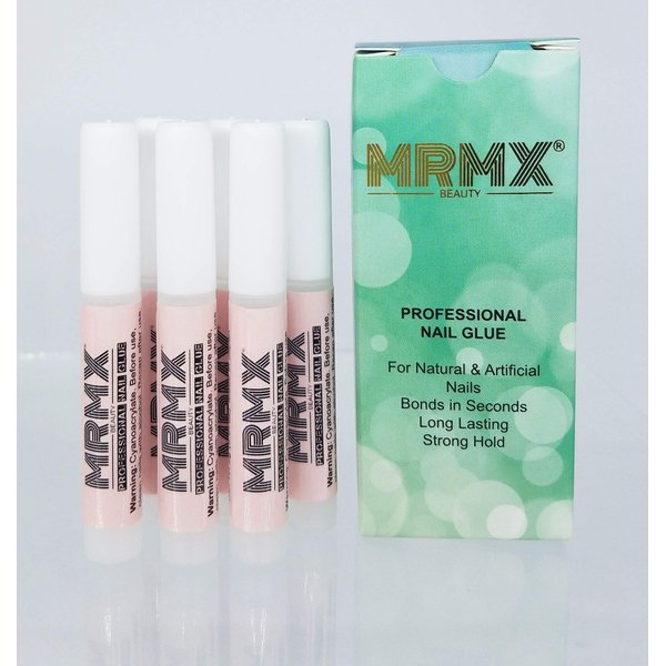 MRMX Professional Nail Glue, for Natural & Artificial Nails, Bonds in Seconds, Long Lasting, Strong Hold, 6 Tubes of 2g/0.07oz Made in U.S.