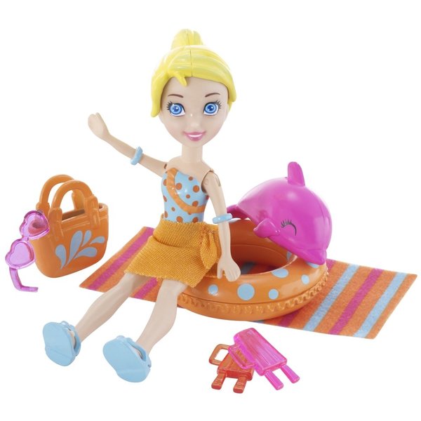 Polly Pocket Pool Party Doll With Fashion Accessories And Dolphin Pool Toy