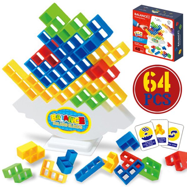 Tetra Tower Game 64 PCS : Ultimate Stack and Balance Board Game, Stack Attack Challenge for Kids, Interactive Tetra Tower Game for Family, Friends, Parties, and Educational Play