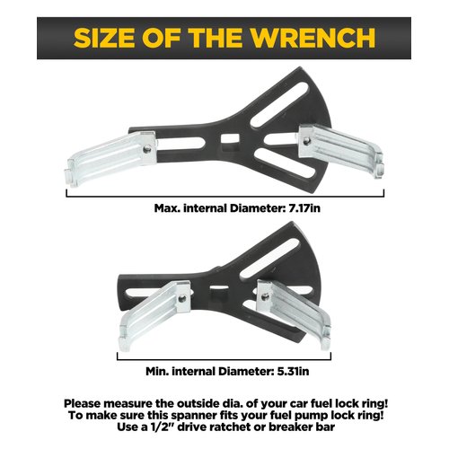 YAKEFLY Universal Fuel Pump Removal Tool,Fuel Pump Lock Ring Removal and Reinstall Tool Adjustable Fuel Lid Tank Cover Collar Ring Spanner,5.31" to 7.17" Fuel Tank Repair Kit