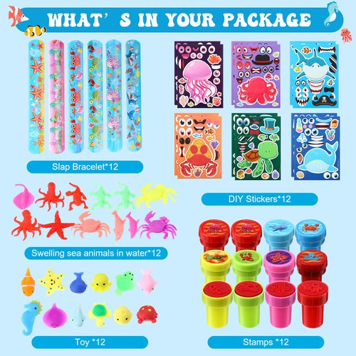 Capoda 156 Pcs Under the Sea Party Favors Ocean Themed Gifts Bulk Sea Animal Stickers Squeeze Slap Bracelet Stampers Piñata Stuffers for School Classroom Prizes Birthday Goodie Bag Fillers