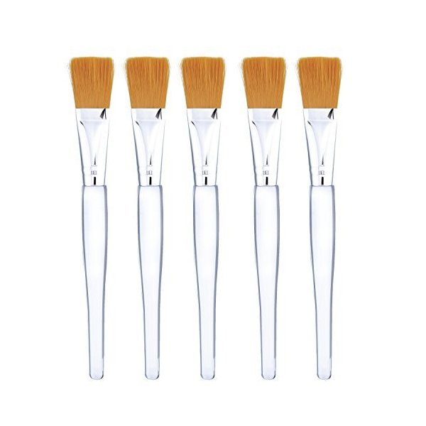 Facial Mask Brush Makeup Brushes Cosmetic Tools with Clear Plastic Handle, 5 Pack (Silver with Yellow Brush)
