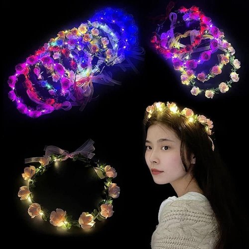 Seadiquiet White Vintage LED Flower Crown, Glow Flower Wreath Headbands Luminous Led Bridal Headpiece Wedding Headdress Hair Hoop Party Hair Accessories