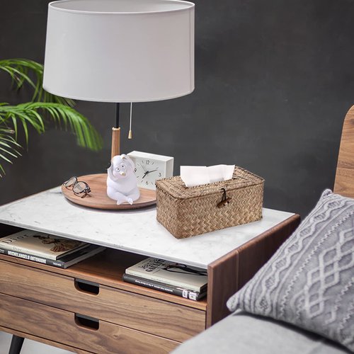 Sumnacon Tissue Box Cover Rectangle Tissue Box Seagrass Tissue Box Holder Woven Tissue Holder Decorative Tissue Cover for Bathroom Tissue Box Cover Rectangular for Home Office Table Coffee