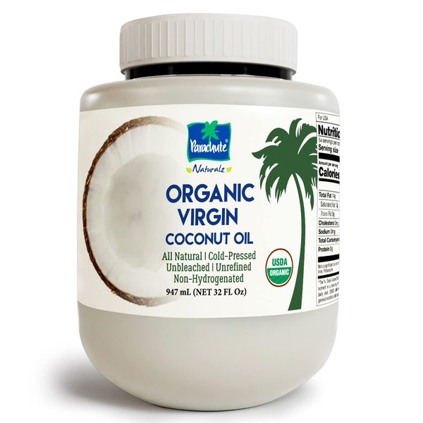 Parachute Naturalz Virgin Coconut Oil | 100% Organic Cooking Oil, Hair Oil and Skin Oil | Cold Pressed | USDA Certified | 32 Fl. Oz Jar