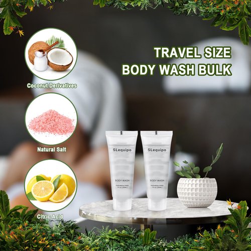 SLequipo Travel Size Body Wash (1 fl oz, 30 Pack), Refreshing Hotel Body Wash, Mini and Small Size Guest Hotel Toiletries in Bulk