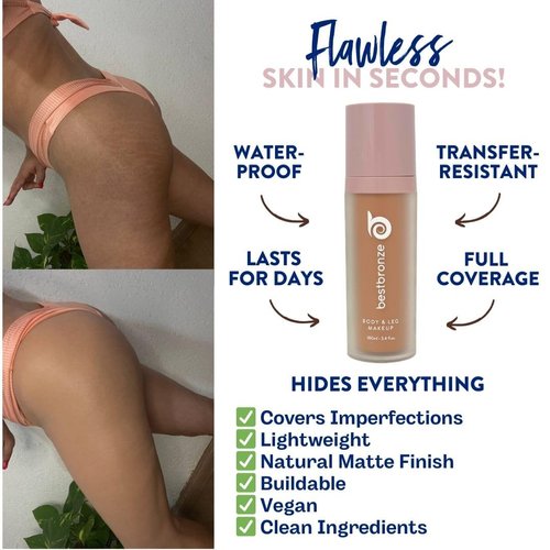 Best Bronze Bombshell Body and Leg Makeup, 3.4 Fl. Oz. (NW18 beige) - Full Coverage Foundation and Concealer Makeup to Cover Scars, Bruises, Tattoos, Vitiligo, And More
